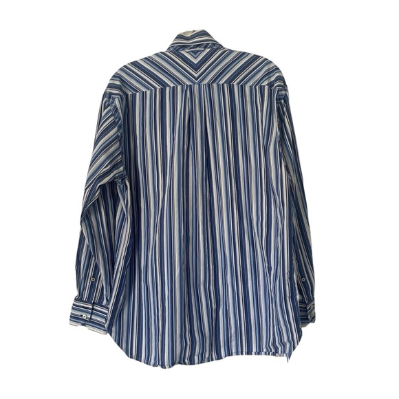 TOMMY HILFIGER - Vintage 80s - Men’s - L/S Casual Dress Shirt - M - Blue Striped - Picture 6 of 7